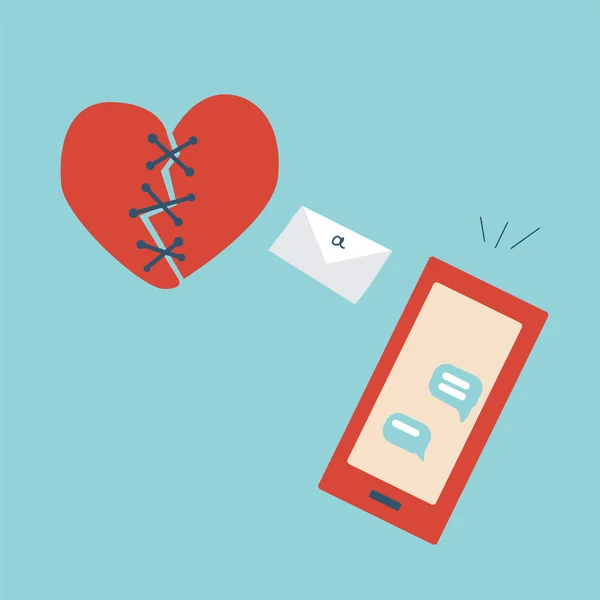 Uzlaşma Konsepti Kırık Bir Kalp Telefondan Gelen Bir Posta Nsanlar — Stok Vektör