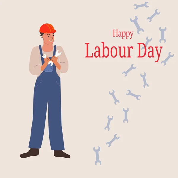 stock vector Illustration with worker man with spanner. Desighn concept Of Happy Labour Day for Poster Or Banner Background. Vector illustration