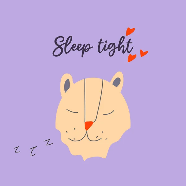 Sleeping Cat Cartoon Style Words Sleep Tight Vector Illustration Print — Stock Vector