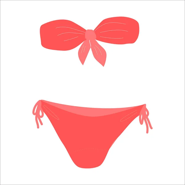 Vacker Korallfärgad Bikini Vit Bakgrund Vektor Illustration Hand Ritad Tecknad — Stock vektor