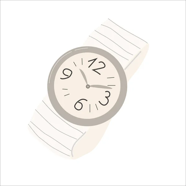 女性は現代的なスタイルでストラップ付き腕時計 白い背景のベクトルイラスト — ストックベクタ