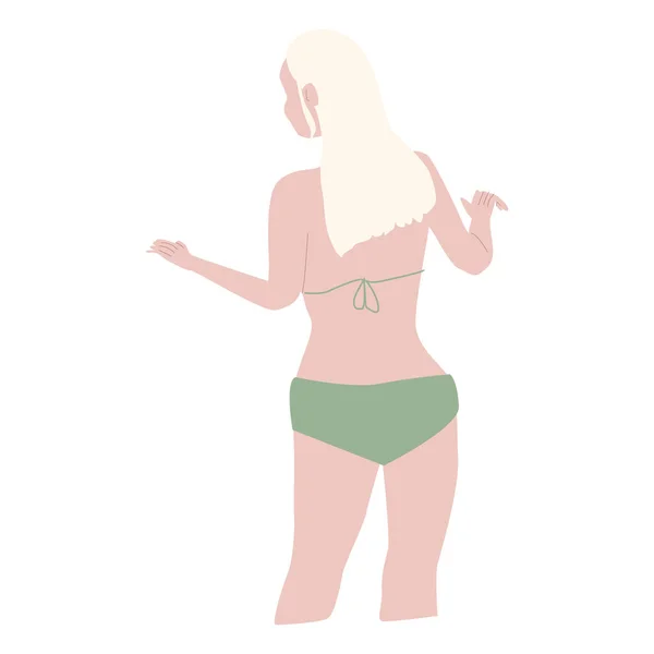 Une Fille Une Femme Maillot Bain Bikini Tient Dos Spectateur — Image vectorielle