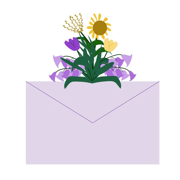 Handgezeichneter Umschlag Mit Sommer Und Frühlingsblumen Vektor Illustration Auf Weißem — Stockvektor