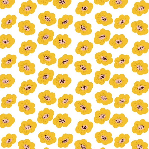 Patrón Flores Amarillas Sobre Fondo Blanco Ilustración Vectorial Con Una — Vector de stock