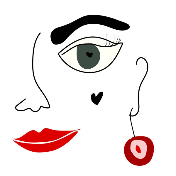 Abstrakt Kvinnligt Ansikte Med Målade Läppar Och Resultat Vektor Illustration — Stock vektor