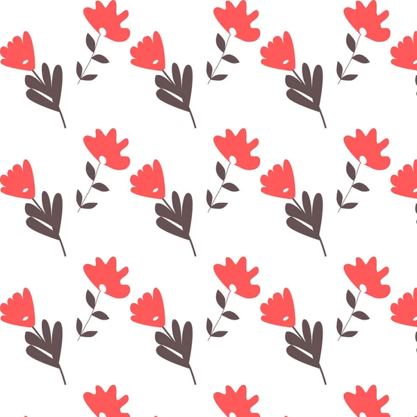 Červené Stylizované Květy Vzoru Hnědými Listy Vektorová Ilustrace Pro Textil — Stockový vektor