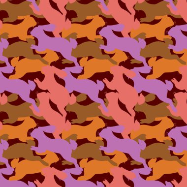 Zıplayan bir tavşanın silüeti farklı tonlarda. Koyu arkaplanda vektör illüstrasyonu.