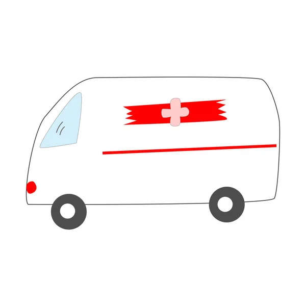 明るいデザインの白い背景に漫画風救急車 印刷用ベクターイラストとテキスタイル用ベクターイラスト — ストックベクタ