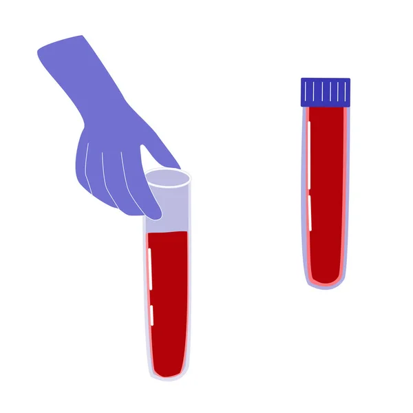 stock vector test tube in the hand with gloves. Vector illustration - set of medical objects