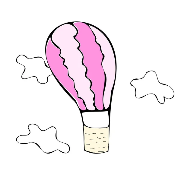 Luchtballon Een Roze Kleur Met Wolken Doodle Vector Illustratie Een — Stockvector
