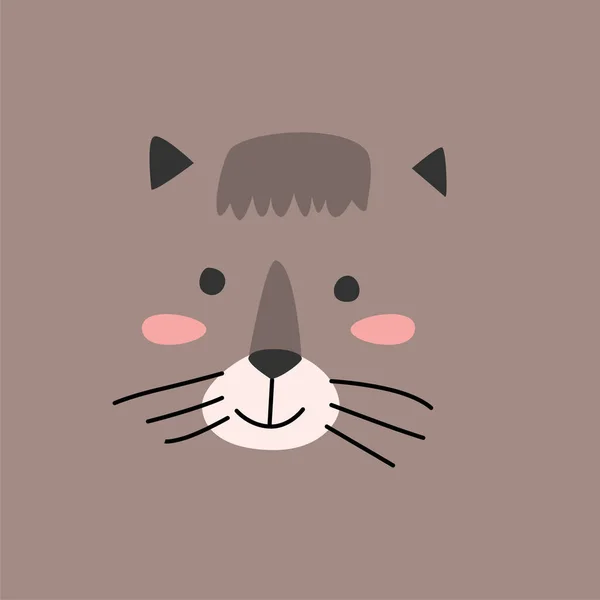 Het Hoofd Van Een Schattige Kat Een Bruine Achtergrond Ontwerp — Stockvector