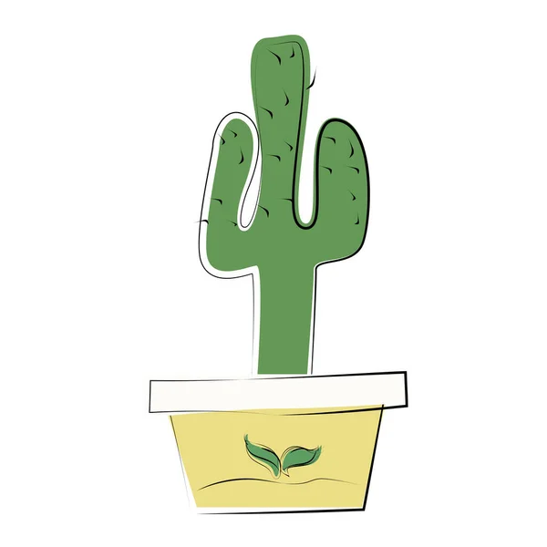 Cactus Mexicano Una Maceta Flores Amarillas Estilo Garabato Boceto Ilustración — Archivo Imágenes Vectoriales