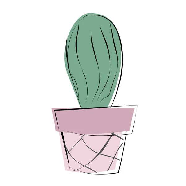 Eenvoudige Illustratie Van Een Schets Van Een Cactus Een Bloempot — Stockvector