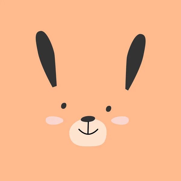 Skandinav Tarzında Sevimli Basit Bir Tavşan Yüzü Pembe Turuncu Arka — Stok Vektör