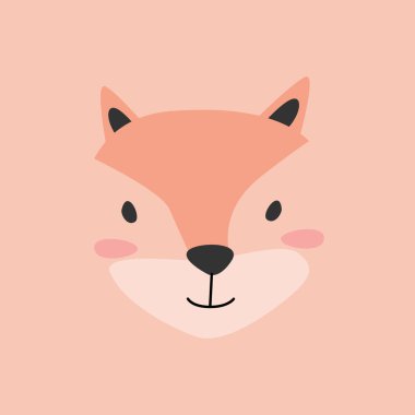 Saf İskandinav tarzında basit bir tilki portresi. Poster, çocuk arkaplanı ve poster kartı için uygun vektör illüstrasyonu. 