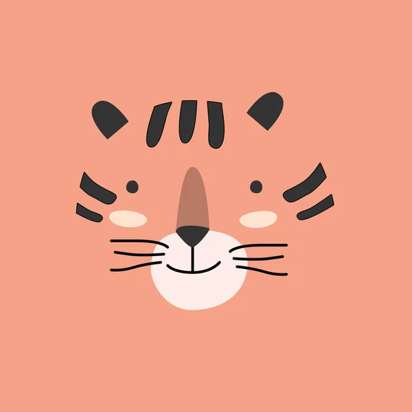 Cute Simple Tiger Portrait Orange Color Background Vector Illustration Suitable — Stock Vector