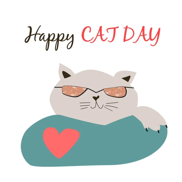 선글라스를 아름다운 고양이 삽화는 엽서와 인사장 현수막에 적합하다 인용구로 고양이 — 스톡 벡터
