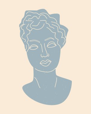 Antik Yunan kadınının büstü, tanrıça. Antika kafa. Modern bir şekilde vektör illüstrasyonu. Sanat afişi, el ilanı, tekstil baskısı, ihtiraslar için uygun..