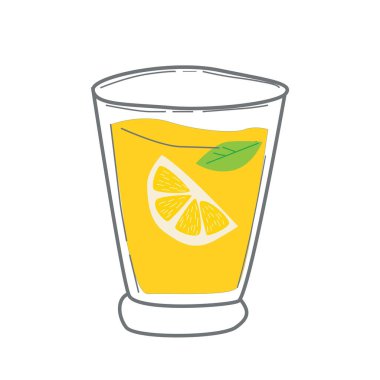 Bir bardak limonata, bir dilim limon ve nane yaprağı. Pankart ve pankart için uygun vektör illüstrasyonu ev yapımı organik limonata. 