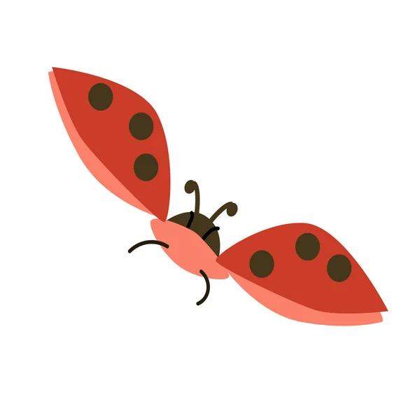 Πετούν Ledybug Χαριτωμένο Θέα Παραπάνω Ένα Επίπεδο Στυλ Εικονογράφηση Διάνυσμα — Διανυσματικό Αρχείο