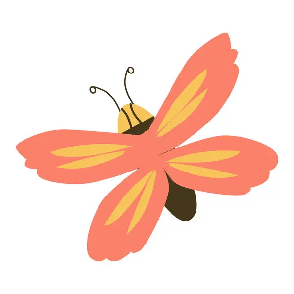 Милая Бабочка Розовыми Крыльями Стиле Мультфильма Векторная Иллюстрация Изолирована Симпатичное — стоковый вектор