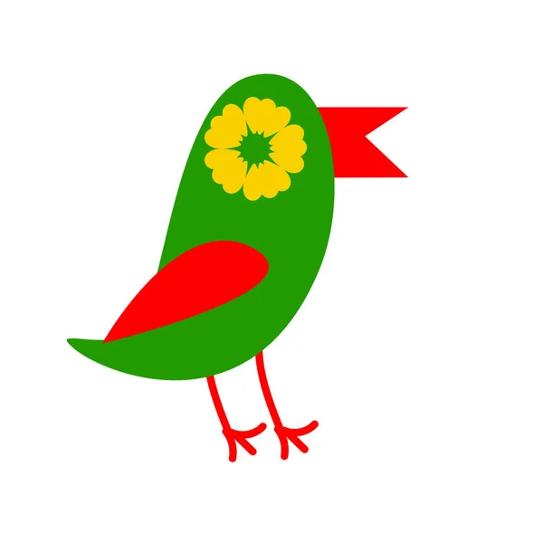 Schattig Groen Vogeltje Mexicaanse Folklore Stijl Vectorillustratie Geïsoleerd — Stockvector