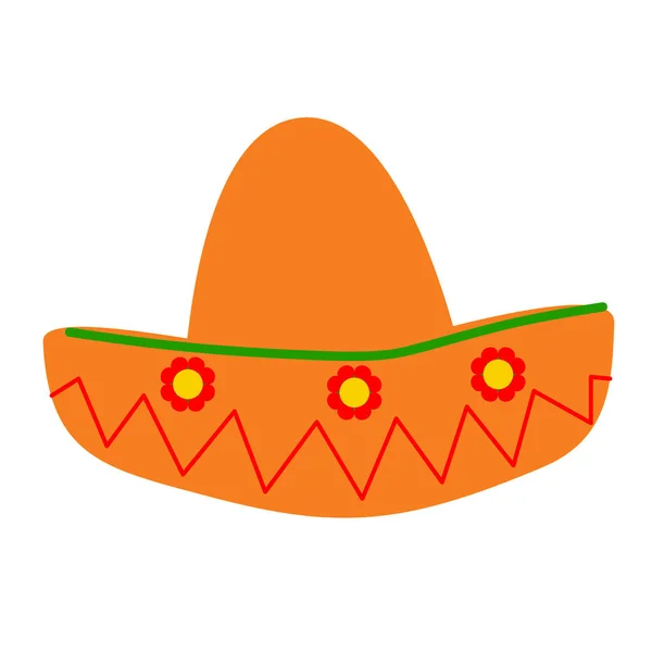 Mexikanska Sombrero Hatt Vektor Illustration Vit Bakgrund Vektor Illustration Platt — Stock vektor