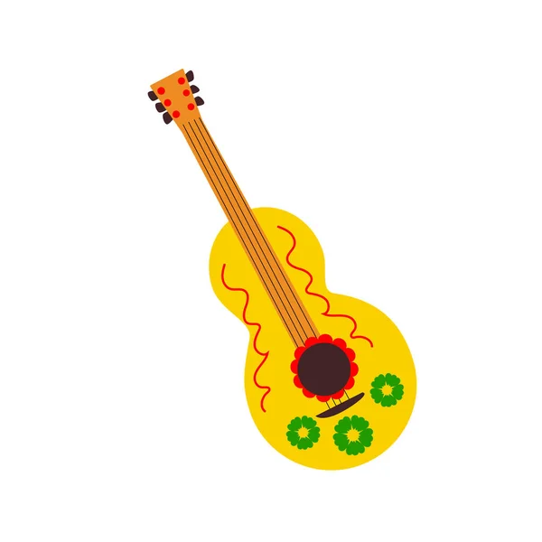 Belle Guitare Mexicaine Jaune Avec Des Motifs Floraux Mexique Illustration — Image vectorielle