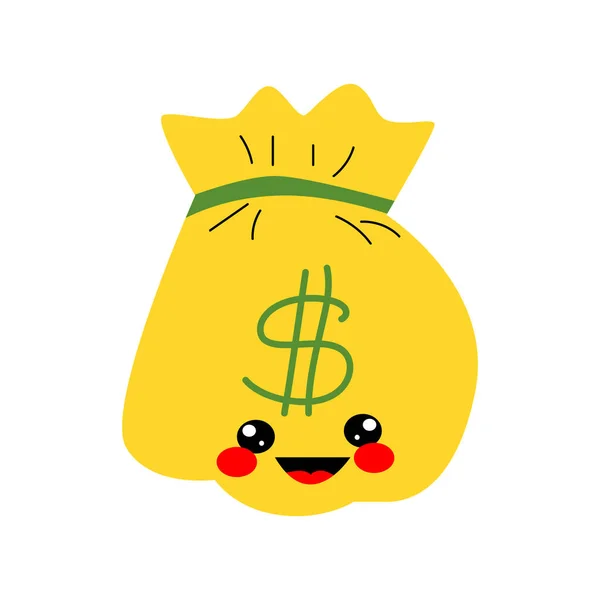 Cartoon Money Bag Cute Face Smile Kawai Style Money Saving — Stock Vector