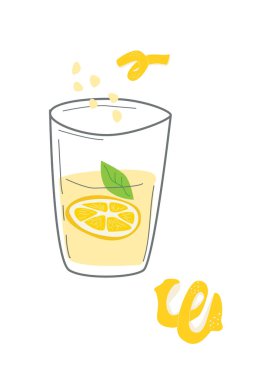 Limonlu ve limonlu bardak ve yaz vektör çizimi. Sarı renkte taze içecek.. 