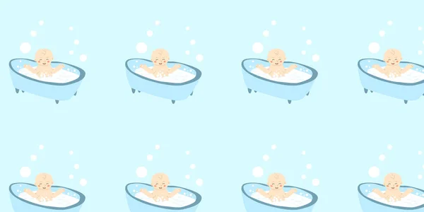 Fond Bleu Mignon Avec Petit Garçon Dans Salle Bain Motif — Image vectorielle