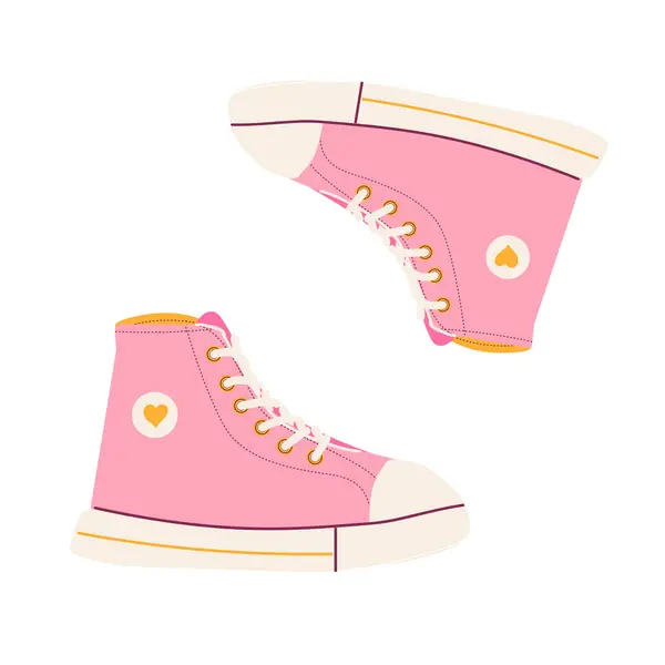 Розовые Кроссовки Модные Сердцем Векторная Иллюстрация Изолирована Спортивная Обувь Розового — стоковый вектор
