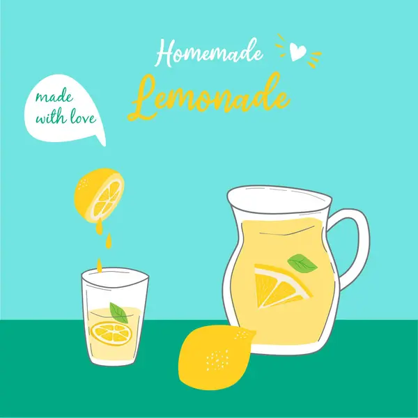 Etiqueta Fondo Para Bebida Refrescante Limonada Casera Ilustración Vectorial Sobre — Vector de stock