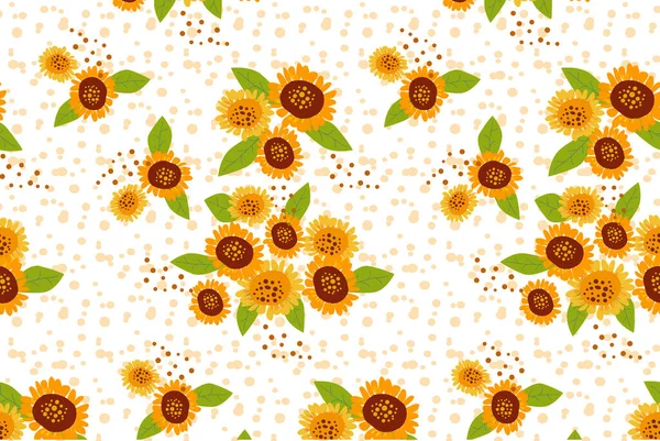 Niedliche Nahtlose Muster Mit Sonnenblumen Und Blättern Und Samen Vektor — Stockvektor