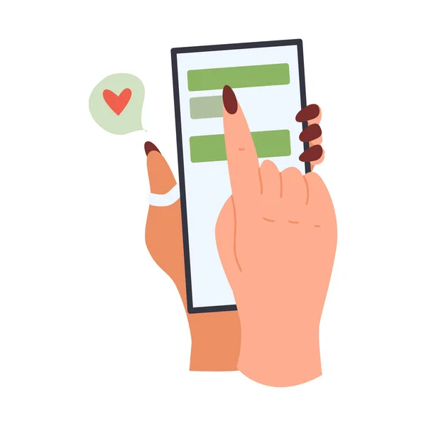 Conceito Responder Mensagens Smartphone Mensageiro Mãos Mulheres Ilustração Vetorial — Vetor de Stock
