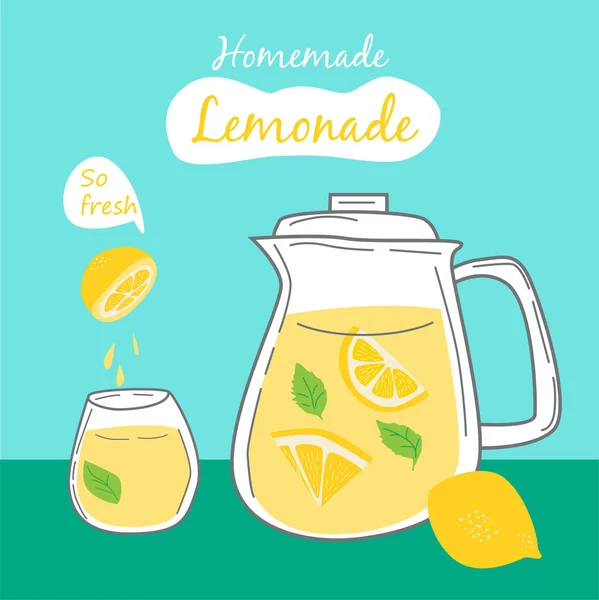 Fresco Fondo Bebida Limonada Con Jugo Limón Ilustración Vectorial Sobre — Vector de stock