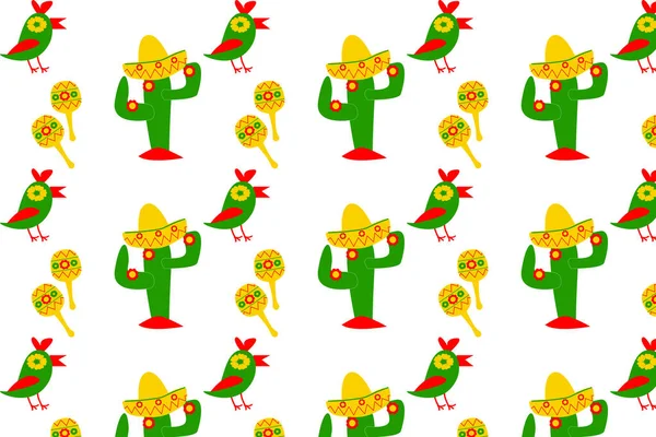 Cinco Maio Fond Sans Couture Avec Cactus Chapeaux Maracas Illustration — Image vectorielle
