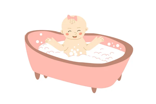 Słodka Dziewczynka Bierze Kąpiel Bąbelkami Ilustracja Wektora Odizolowana Cute Mała — Wektor stockowy