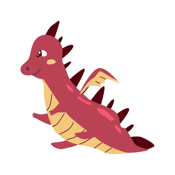 Cute Baby Dragon Fairy Animal Red Colors Vector Illustration Isolated — Stock Vector