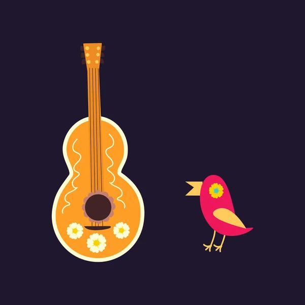 Guitarra Mexicana Pássaro Com Padrão Étnico Popular Ilustração Vetorial Sobre — Vetor de Stock
