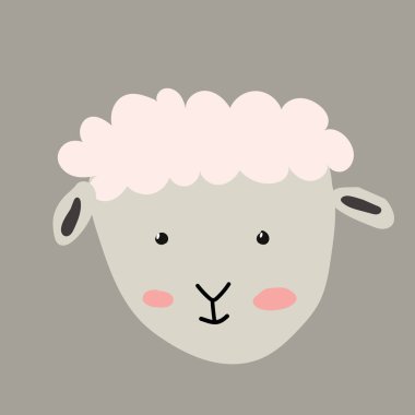 cute portrait of animal sheep on dark background. Vector illustration usable for t-shit print, posters, textile prints. 