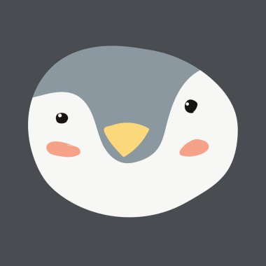 İskandinav tarzında koyu arka planda hayvan pengueni portresi. Tekstil ve kağıt baskısı için kullanılabilir vektör illüstrasyonu - posterler, tişörtler, elbiseler. 