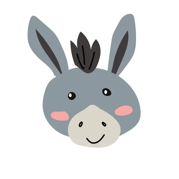 驴的可爱的简单的肖像脸孤立 白色背景的矢量图解 适用于婴儿印刷品 吉祥物插图 — 图库矢量图片