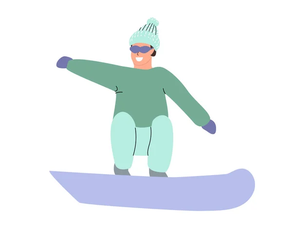 Muž Snowboardovém Skoku Praktikuje Aktivní Zimní Sport Vektorová Ilustrace Izolována — Stockový vektor