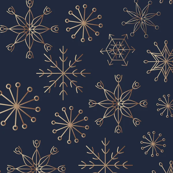 黑色背景上有金黄色雪花的图案 矢量图解可用于包装纸 圣诞装饰 横幅和贺卡 — 图库矢量图片