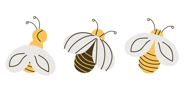 Set Honey Bees Bumblebee Vector Illustration Vector Illustration Cartoon Style — Stock Vector