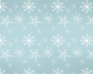 Kar mavisi arka plan. Noel karlı kış arkaplanı. Mavi arkaplanda beyaz kar taneleri, Vektör illüstrasyonu. 