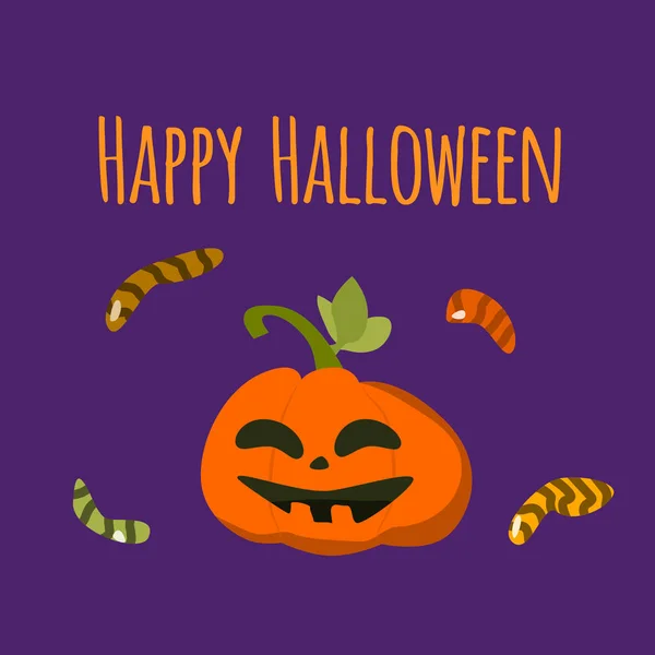 Söt Halloween Bakgrund Lila Bakgrund Med Pumpa Vektor Illustration Skrämmande — Stock vektor