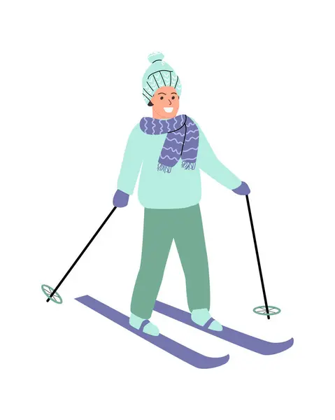 Feliz Homem Esquiando Ilustração Vetorial Ilustração Vetorial Isolada Usável Para — Vetor de Stock