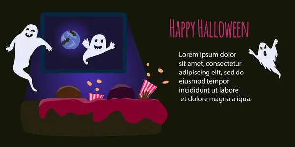 Halloween Film Bakgrund För Webbplats Med Ghost Vektor Illustration Svart — Stock vektor